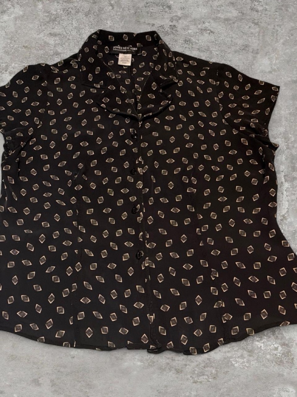 Vintage Jones New York 100% Silk Blouse Petite 10P Y2K Office Siren Geometric